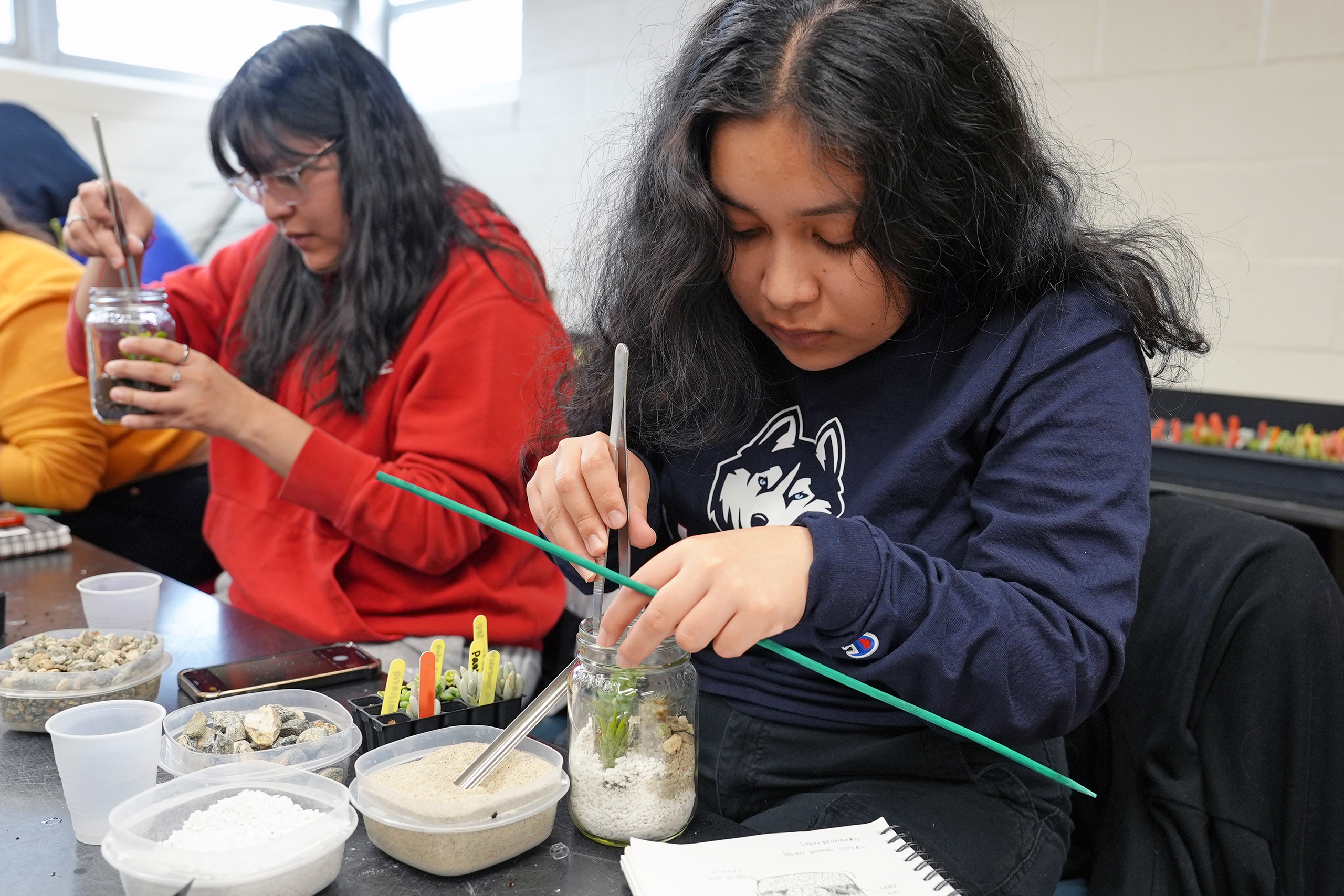 students making mason jar terrariums