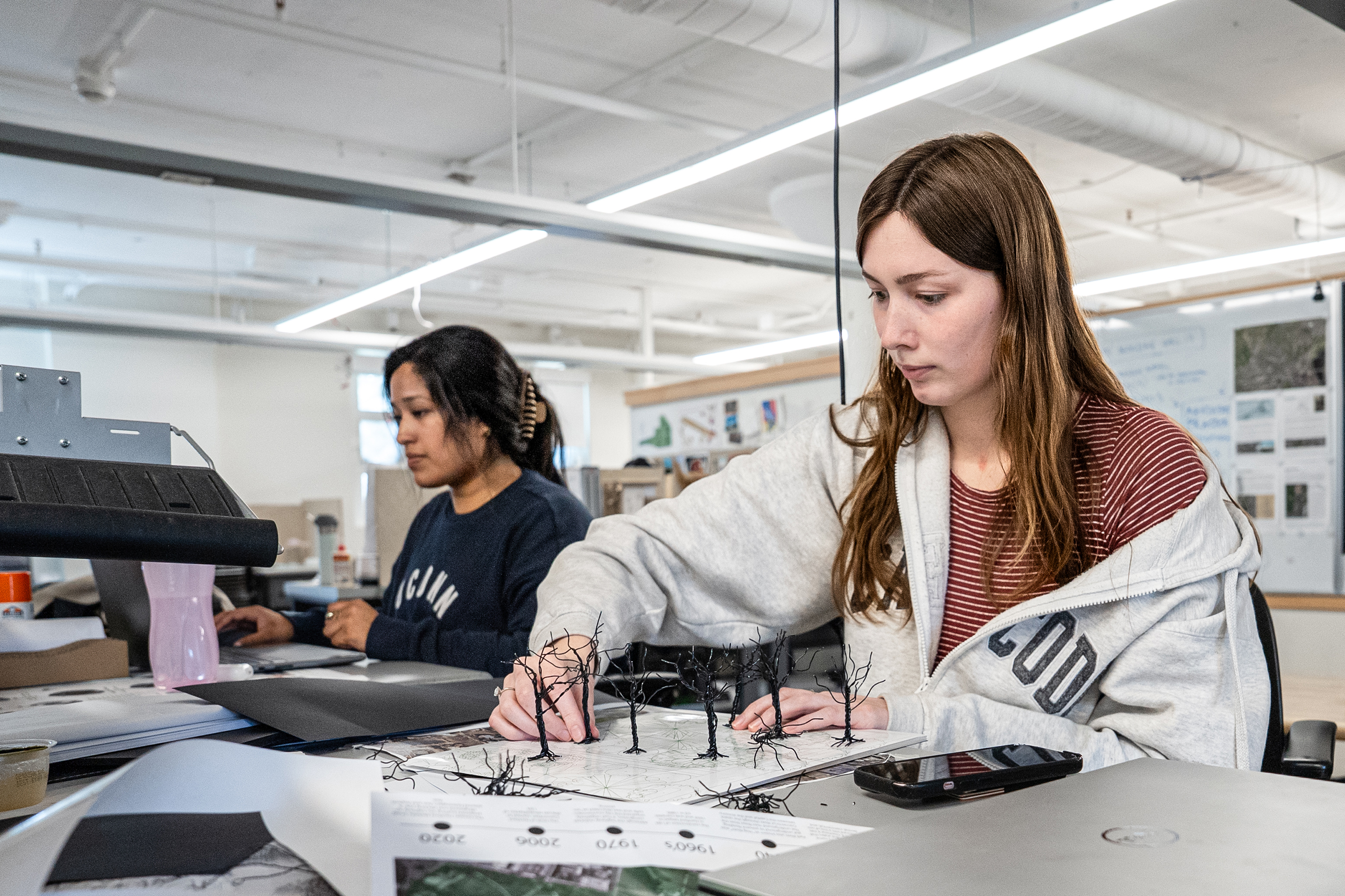 student building an architectural model in the LA Studio
