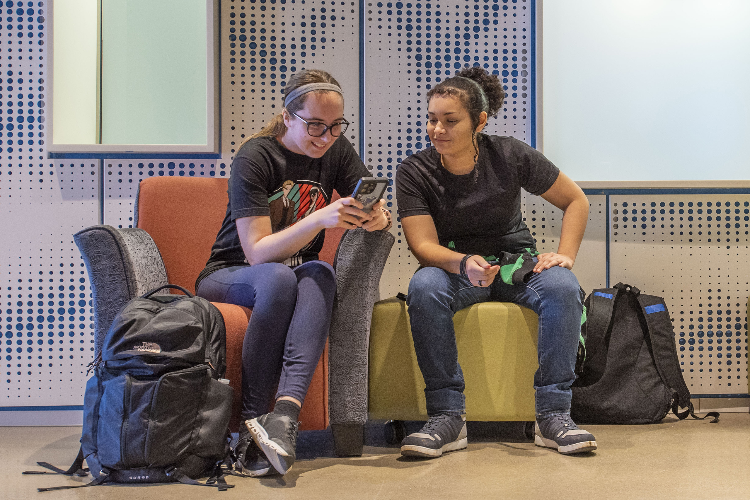 Students socializing in a hallway